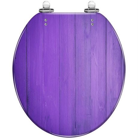 Round Toilet Seat Purple wood texture Resin Toilet Seat Quietly Slow Close with