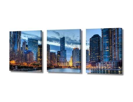 3 Panels Wall Art Chicago Illinois, USA Canvas Prints Cityscape Painting