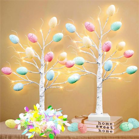 2PK Easter Decorations, 24in Lighted Easter Egg Tree with Easter Ornaments