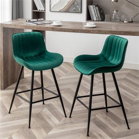 24 Inches Velvet Upholstered Island Stools, Bar Stools Set of 2, Fabric Counter