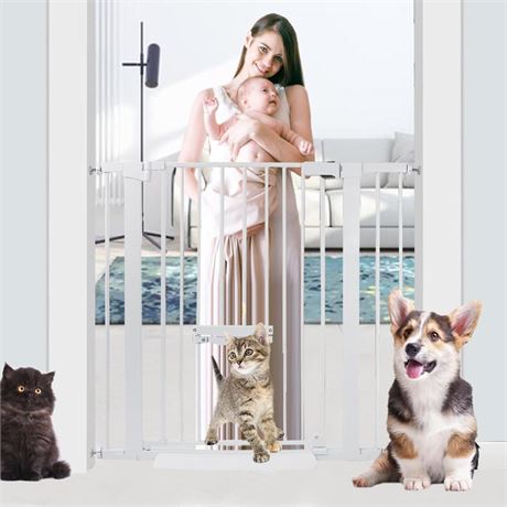 OFFSITE 37 Inch Tall Baby Gate with Cat Door, Adjustable Width 29.5" to 40.55",