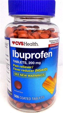 New Bottle of CVS Health Ibuprofen 200 Mg Coated Tablets- 500 Ct 09/2026