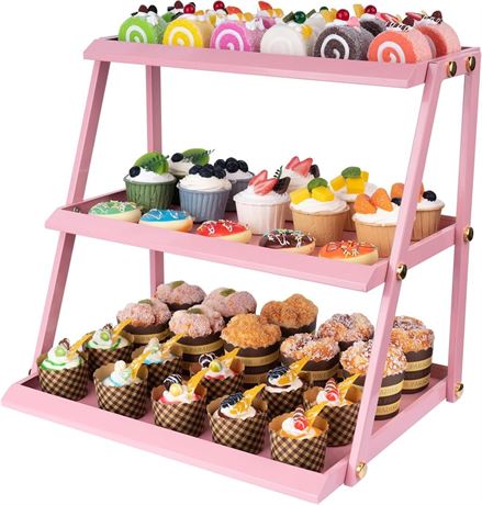 Thickened Metal 3 Tier Cupcake Stand with Pink Coating - Elegant Dessert Tower-