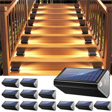 Solar Step Lights for Outside,12Pack Solar Stair Lights Waterproof IP68 2 Sided