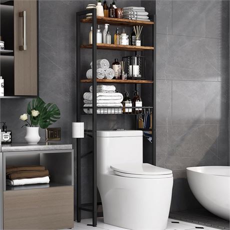 Biemlerfn Over The Toilet Storage Shelf, 4-Tier Wooden Bathroom Organizer