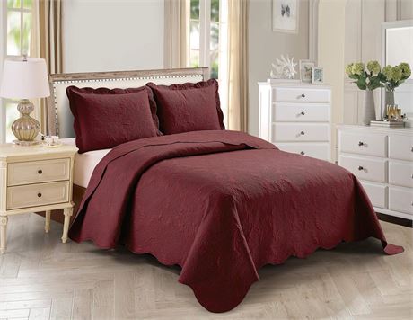 Home Collection Over Size Elegant Embossed Bedspread Set Light Weight Solid