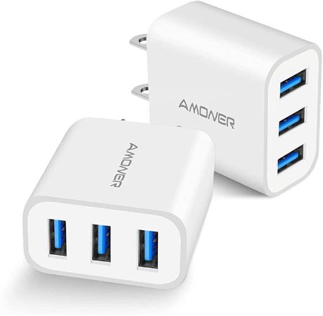 Amoner USB Wall Charger, 2Pack Upgraded 15W 3-Port USB Charging Blocks iPhone