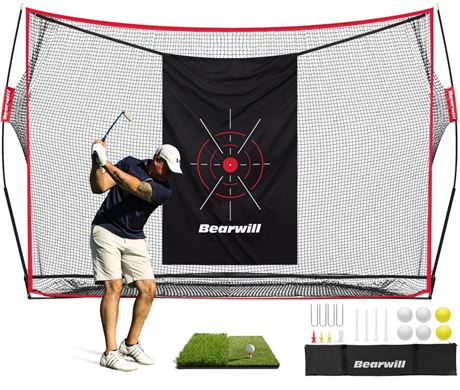 Golf Net, 10x7ft Heavy Duty Golf Practice Net with Golf Mat, Target Cloth, 8