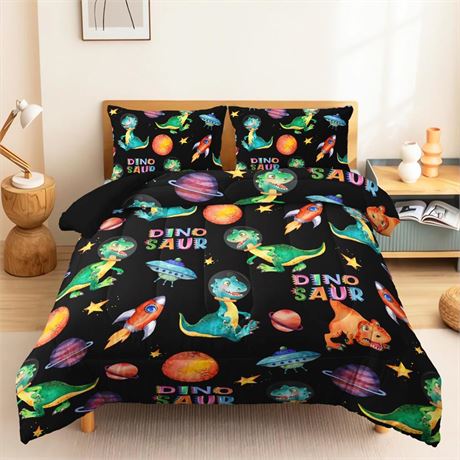 CVHOUSE Dinosaur Comforter Set Queen Size,Kawaii Space Bedding for Kids Boys