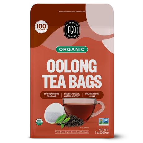 FGO Organic Oolong Tea, Eco-Conscious Tea Bags, 100 Count, Packaging May Vary