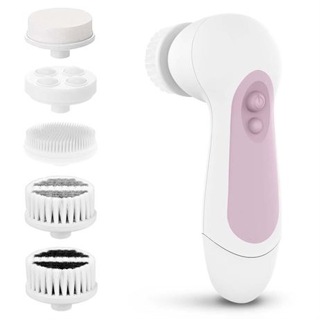 Waterproof Facial Cleansing Spin Brush Set with 5 Exfoliating Brush Heads -