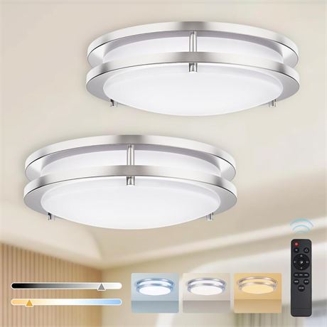 LED Ceiling Light Fixture with Remote, 2 Pack 13 Inch Ceiling Lights Flush