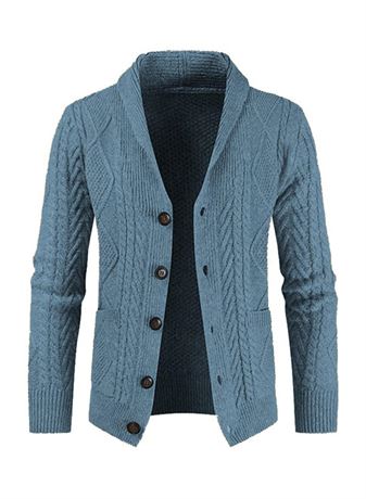 Men's Casual Long Sleeve Shawl Collar Buttons Down Cable Knit Cardigan Sweater