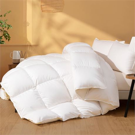 Feather Down Fiber Comforter King Size, Ultra Soft Fabric Duvet Insert,