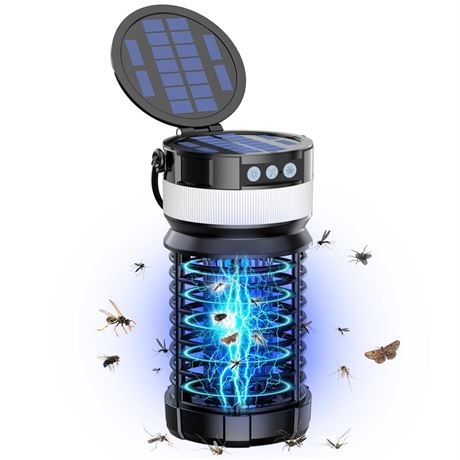 Bug Zapper Outdoor, Solar Powered Mosquito Zapper Outdoor, Rechargeable &