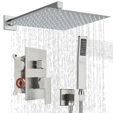 Shower Faucet Set Brushed Nickel Shower System with 12 Inches Rain Shower Head