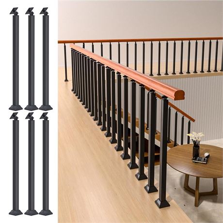 MM MELISEN Indoor Stair Railing Kits, Black Metal Baluster Posts, with 270°