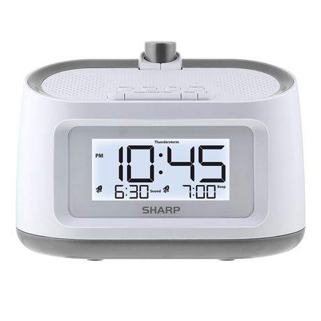 SHARP Projection Dual Alarm Clock with 8 Soothing Sleep Sounds, Easy to Read