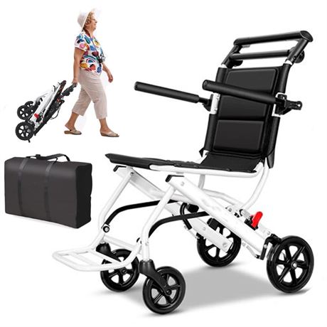 (only 15lb) Super Lightweight Transport Wheelchair. Easy to Travel, Locking