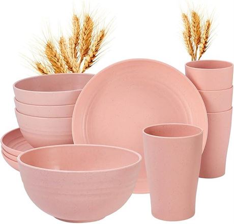 2 sets of Mainstays 12~Piece Eco-Friendly Dinnerware Set, Pink