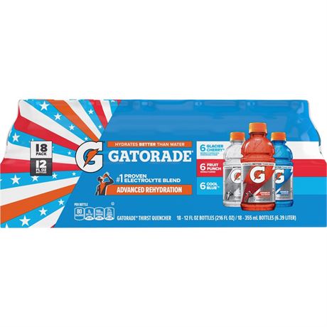 Gatorade Sports Drink, Fruit Punch/Glacier Cherry/Cool Blue Variety Pack, 12 fl
