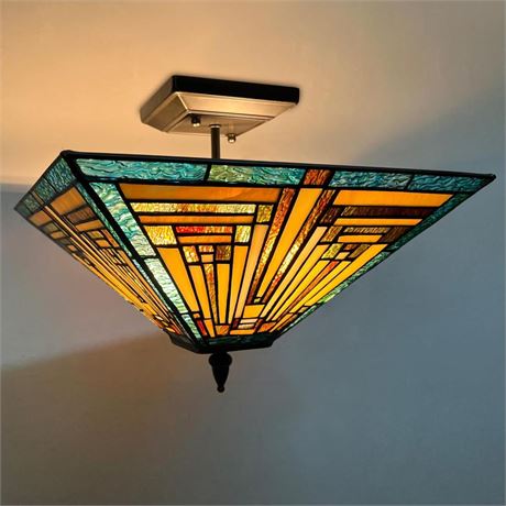 Tiffany Ceiling Lights Fixtures 14” Wide Stained Glass Ceiling Lamp 2-Light