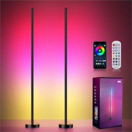 OIYN Smart RGBICW LED Corner Floor Lamp 2 Pack - 16 Million DIY Colors, 68+