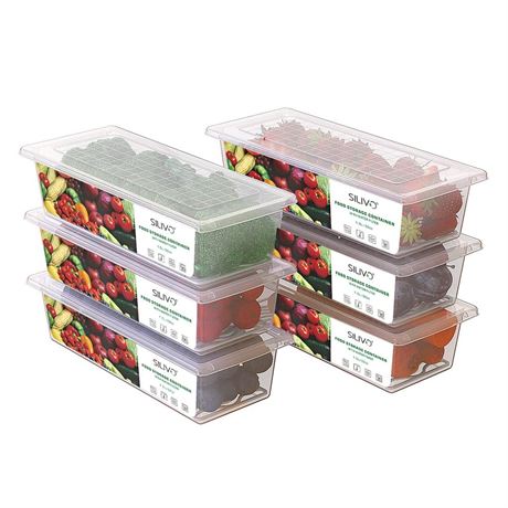 SILIVO Produce Saver Containers for Refrigerator (6 Pack) - 1.5L Fruit Storage