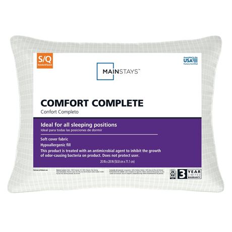 Mainstays Comfort Complete Bed Pillow, Standard/Queen (2pack)
