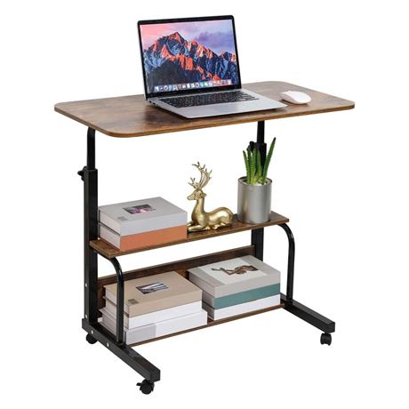 Adjustable Height Mobile Computer Desk for Small Space Rolling Writing with