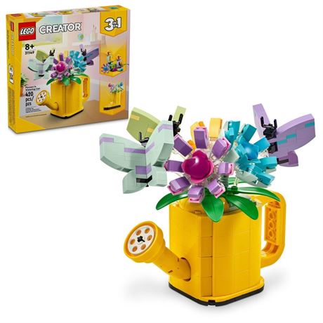 LEGO Creator 3 in 1 Flowers in Watering Can Building Toy, Transforms from