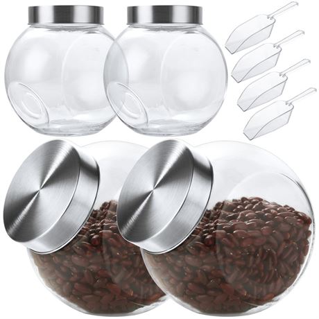 LANIAKEA 4PCS 52oz Glass Candy Jar with Spoons and Metal Lid Clear Glass Cookie