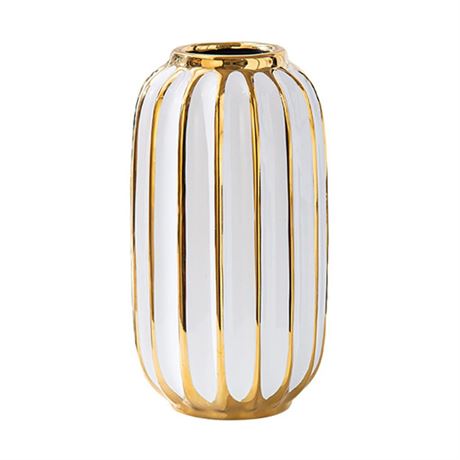 Sizikato Porcelain Vase for Living Room, 8-Inch Striped Ceramic Flower