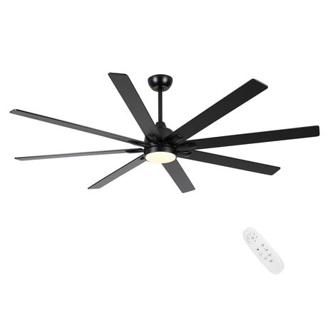 72 inch Black Ceiling Fan with Lights and Remote ，Large Ceiling Fans Quiet