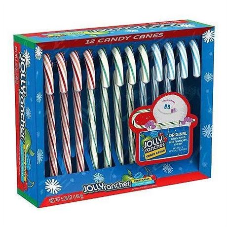 JOLLY RANCHER Assorted Fruit Flavored, Christmas Candy Canes Box, 5.28 oz (12