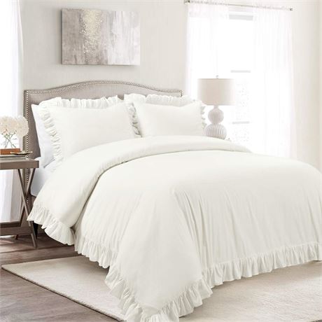 Lush Decor Reyna Ruffle 100% Cotton Duvet Cover Set - 3 Piece Cozy Ruffled