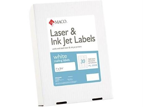 MACO White Laser/Ink Jet Address Label Permanent Adhesive - 1  X 2.62  Length -