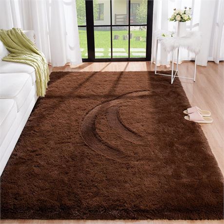 BENRON Coffee Brown Fluffy Rug 5x8 Large Rugs for Living Room Ultra Soft Rugs