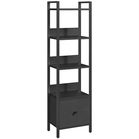 MAHANCRIS Bookshelf, 5-Tier Bookcase with Drawer, Small Book Shelf for Small