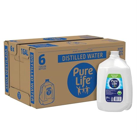Pure Life Distilled Water, 1 Gallon, Plastic Bottled Water (6 Pack)