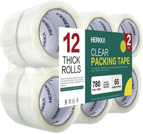 HERKKA Clear Packing Tape, 12 Rolls Heavy Duty Packaging Tape for Shipping