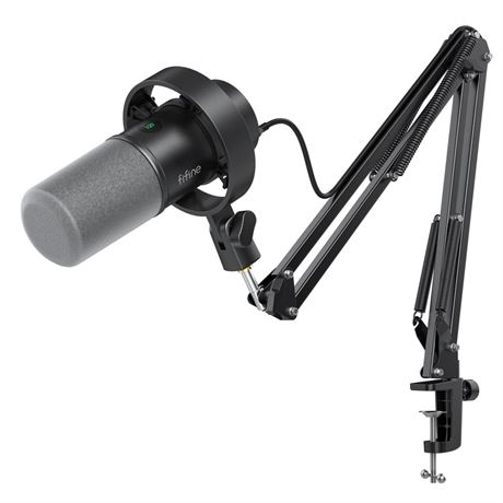 FIFINE K688 Podcast Microphone Kit, USB/XLR Dynamic Microphone with Boom Arm