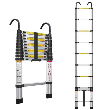 10.5ft Telescoping Ladder, Multi-Purpose Collapsible Ladder with Hook, Aluminum