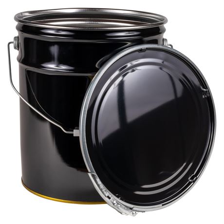 ATERET 5 Gallon Black Metal Bucket & Lever Lock Pail Lid, Heavy Duty Durable