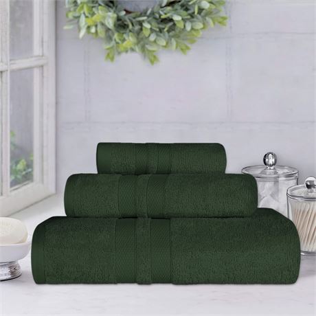 Superior Ultra Soft Cotton Solid 3-Piece Towel Sets, Forest Green