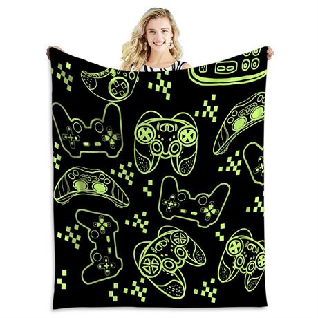 Gaming Bedding Blanket Black Green Game Blanket Soft Fleece Gamer Throw