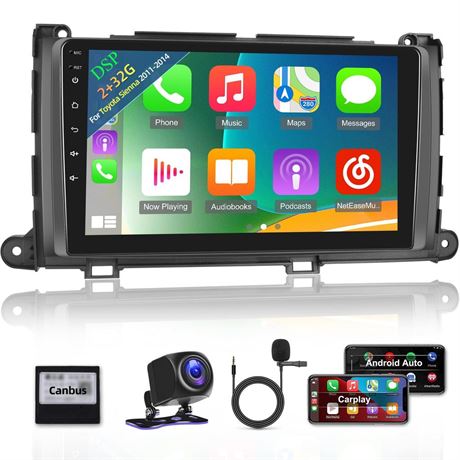 for Toyota Sienna 2011-2014 with Wireless Apple carplay and Android Auto, 2+32G