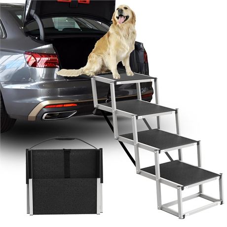 Dog Stairs for Large Dogs - 4 Step Foldable Dog Ramp for Car Non-Slip Surface