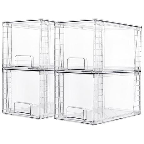 Vtopmart 4 Pack Large Stackable Storage Drawers,Clear Acrylic Drawer Organizers