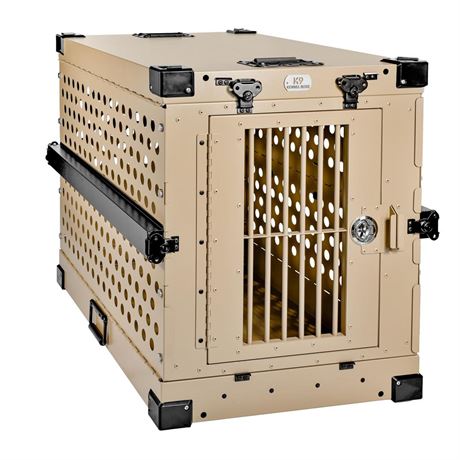 Heavy Duty Fully Collapsible Powder-Coated Aluminum Dog Crate - Medium (Tan)